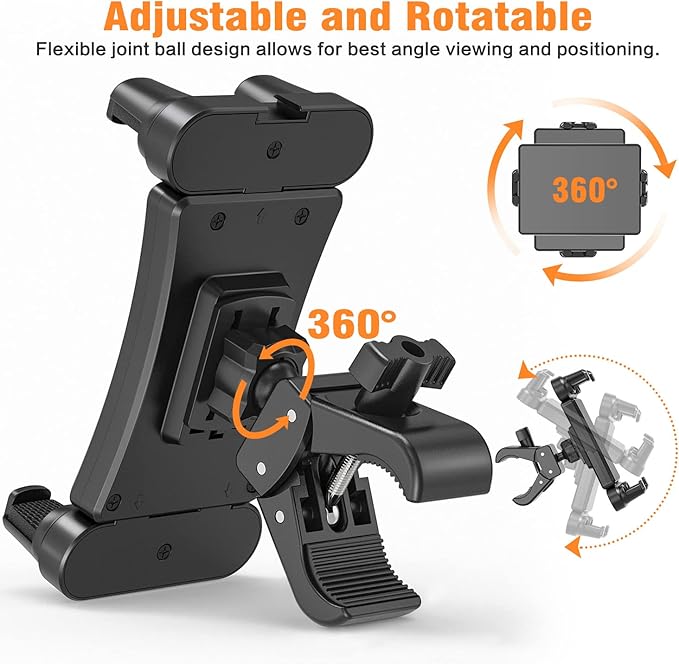 Spin Bike Tablet Holder, 360° Rotation Tablet iPad Holder for Treadmill, Stationary Bike, Exercise Bicycle, Microphone Stand, C Clamp for iPad mini/Air/Pro Smartphones and All 4.7-13" Devices