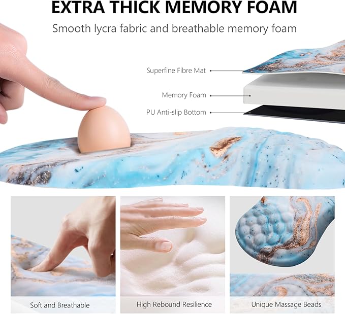 Mouse Pad Wrist Support, Laokiiy 2 in 1 Keyboard Wrist Rest+ Ergonomic Mouse Pad, Non-Slip Wrist Rest for Computer Keyboard, Made Easy Typing & Relieve Wrist Pain(White Gold Beach Marble)