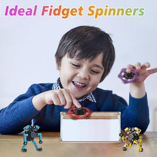 Transformable Fidget Spinners 4 Pcs for Kids and Adults Stress Relief Sensory Toys for Boys and Girls Fingertip Gyros for Party Favors Stocking Stuffers Bulk for Kids