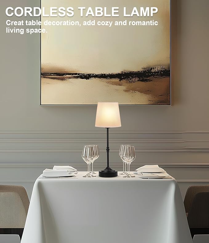 Cordless Lamp Rechargeable LED Table Lamp, 5000mAh Battery Operated, 3 Level Brightness, Portable Night Bedside Lamp, Ambient Desk Light for Home Decor, Patio, Restaurant, Dinning