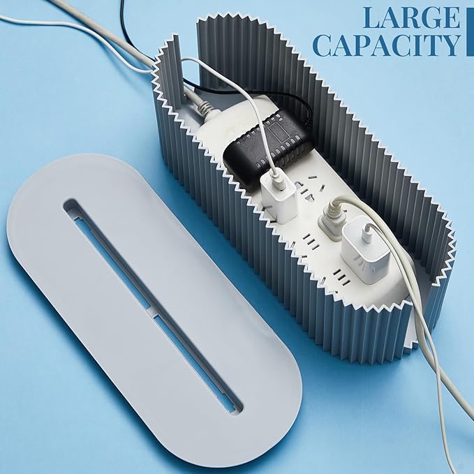 Marsui 2 Pcs Cable Management Box Cord Hider Organizer with 46 Pcs Cable Management Kit Wire Box for Power Strips Surge Protectors Desk TV Computer Wires Home Office(Gray)