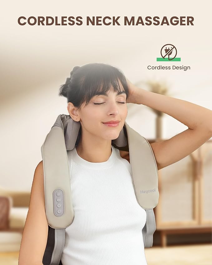 Cordless Neck Massager with Heat, 4D Deep Kneading Neck Shoulder Massager for Pain, Wireless Shiatsu Back Massager Pillow, Gifts for Men, Women Rechargeable