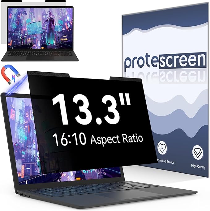 Magnetic 13.3 Inch Laptop Privacy Screen for 16:10 Computer Monitor, Removable Anti Glare Blue Light Filter Protector, 13 In Privacy Shield Compatible with Lenovo Hp Dell Acer Asus Thinkpad Envy Xps