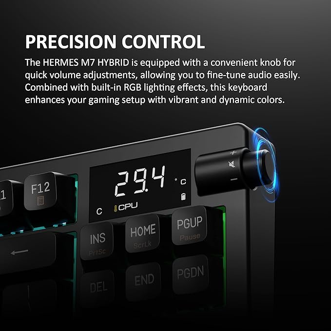 GAMDIAS Hermes M7 Gasket Gaming Keyboard, 80% Hot-Swappable Linear Switches w/RGB Backlit&Knob, 3 Mode BT/2.4G/Wired, 5-Layer Padding Gasket Structure, Software Customizable Digital Display, Black