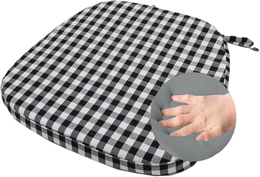 Collection Chair Cushion Memory Foam Pads with Ties - Kitchen Non Skid Rubber Back U Cushions with Machine Washable Cover (Small Black White,1)