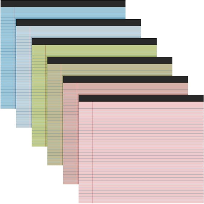 Lincia 6 Pcs 11" x 9.5" Legal Pads College Ruled Notepad Landscape Notebook Horizontal Lined Notebook 80 Gsm Assorted Colors Paper Pastel Writing Pads for School Office, 40 Sheet (Pastel Colors)