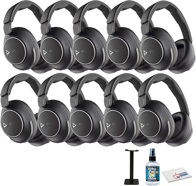 Poly 10x (Plantronics) Voyager Surround 80 UC Noise-Canceling Wireless Over-Ear Headset (8G7T9AA) Bundle Including: Goby Labs Headphone Cleaner, Headphone Stand, Fiber Cloth