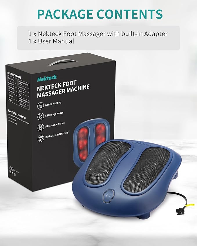 Nekteck Foot Massager with Heat, Shiatsu Foot Massager for Neuropathy, Plantar Fasciitis, Electric Heated Foot Massage Machine for Pain Relief and Circulation, Gifts for Man Woman Her Him Birthday
