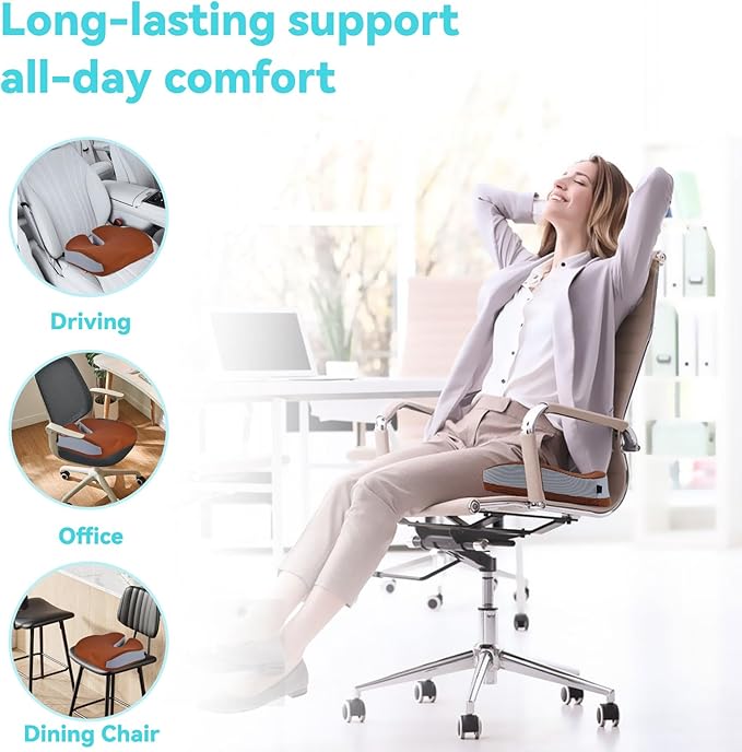 Seat Cushions for Office Chairs Wheelchair Cushion for Long Sitting Back Pain，Memory Foam Seat Car Computer Desk Chair Cushion，Coccyx Cushion for Tailbone Pain Relief Office Chair Butt Pillow Brown