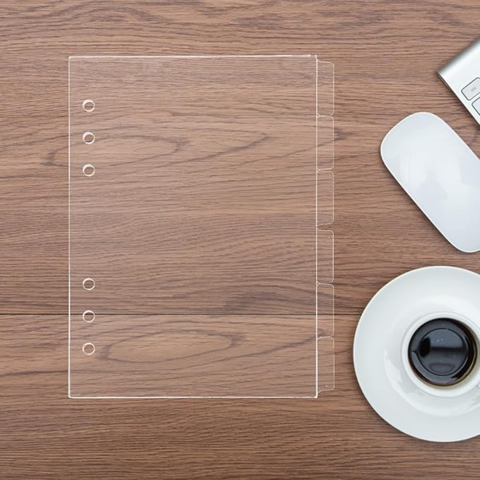 Housoutil A5 Acrylic Notebook Binder Insert, 6PCS Clear Binder Dividers with Tabs, Sturdy Plastic Refillable Sheets for DIY Journal and Office Use, 6 Hole Punch