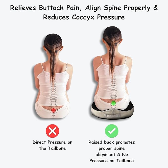 Large Memory Foam Seat Cushion for Office Chair, Wheelchair, Ergonomic Chair Cushion for Hip Pain, Ideal for Sciatica, Back Pain Relief, Tailbone Support, Booster Seat, Removable & Washable Cover