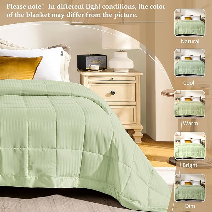 downluxe King Size Blanket with Satin Trim, Lightweight Down Alternative King Blanket for All Season, Machine Washable (Sage Green, 108 x 90 Inch)