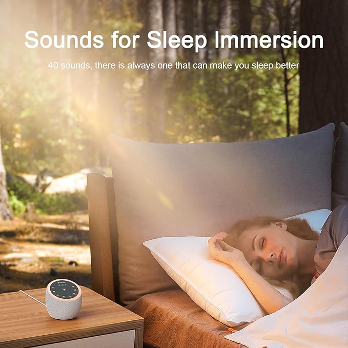 Hotmoon Sound Machine with 40 High-Fidelity Sounds, White Noise Sound Machine with Memory Functions, 8 Color Night Light, USB Power Supply, for Sleep & Noise Reduction Sleep Aid, Plug-in