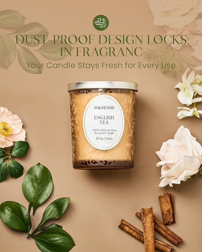 M&SENSE Lemon English Tea Candle, Wooden Wick Scented Candles, 100 Hours Long Burning No Toxin Natural Soy Wax 18oz, Calming Relaxing Home Fragrance, Housewarming Gifts for Men Women