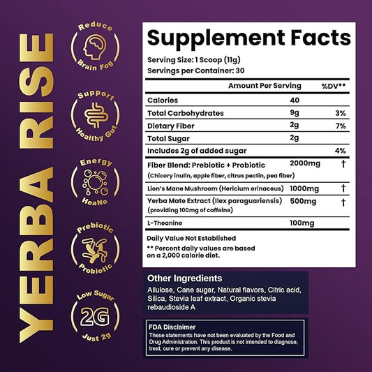 Yerba Mate Peach Mango Energy Tea Powder – Clean Plant-Based Focus Drink with Probiotics & Adaptogens – Low Sugar, No Crash, Smooth Taste – 30 Refreshing Servings