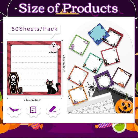 Halloween Sticky Notes Gifts - 9 Pack Funny Halloween Notepads 3x3 Inch, Creepy Pumpkin Ghost Memo Pads for Women Men, Horror Trick or Treat Gifts Office School Supplies (450 Sheets)