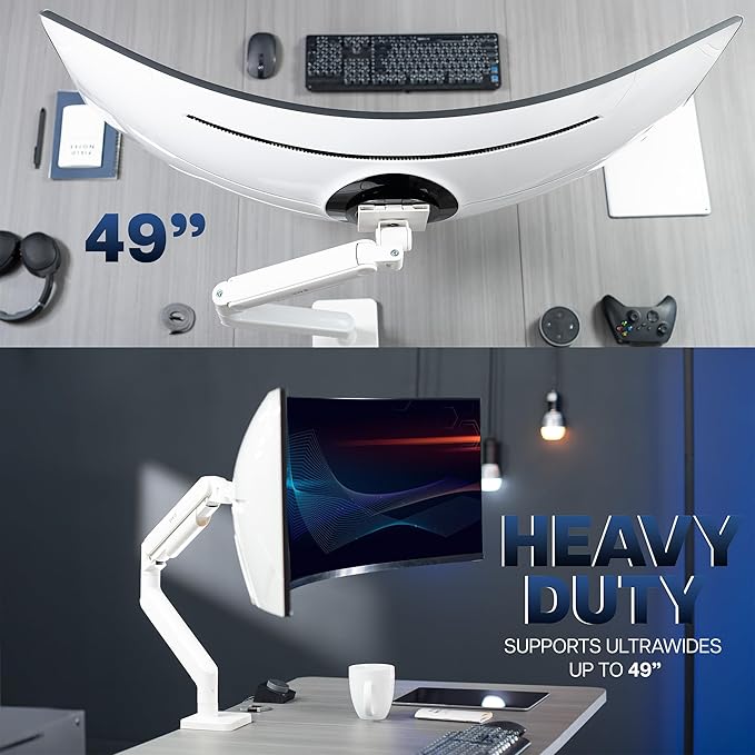 VIVO Heavy Duty Aluminum Ultrawide Monitor Tension Arm for up to 49 inch Screens, Holds 44 lbs, Premium Desk Mount Stand Designed for Samsung Odyssey G9 and More, White, STAND-V101VW
