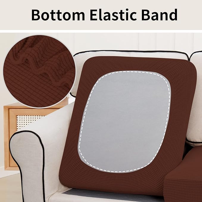 Easy-Going Stretch Individual Chair Couch Cushion Cover Sofa Cushion Furniture Protector Sofa slipcover Soft Flexibility with Elastic Bottom (3-Piece Sofa Cushion Cover, Coffee)