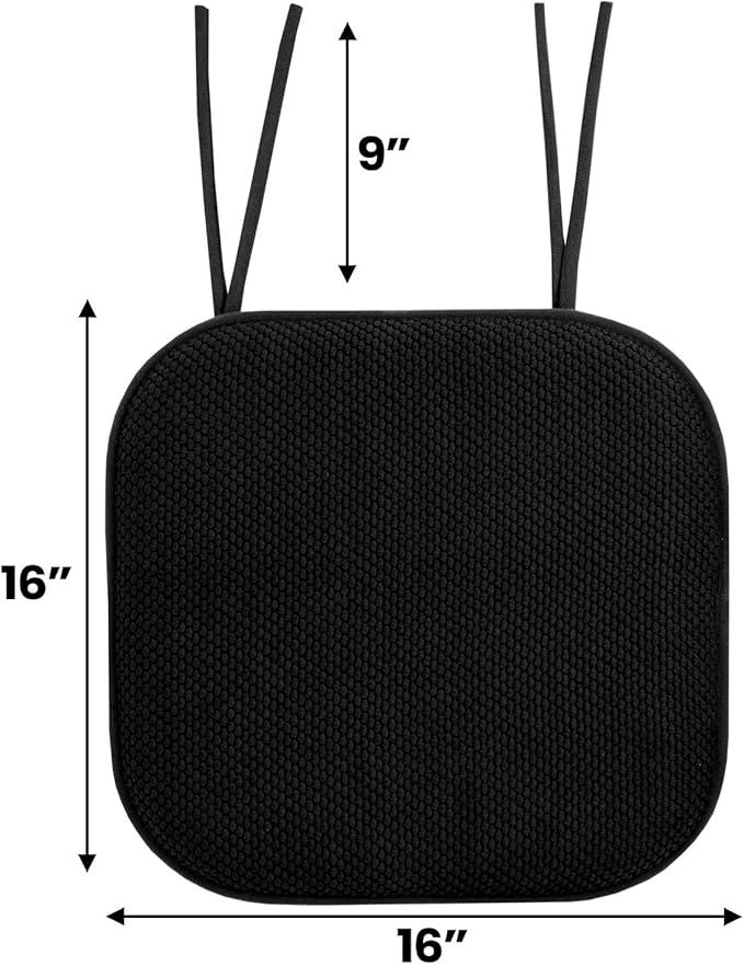 Sweet Home Collection Chair Cushion Memory Foam Pads with Ties Honeycomb Pattern Slip Non Skid Rubber Back Rounded Square 16" x 16" Seat Cover, 6 Pack, Black 6 Pack
