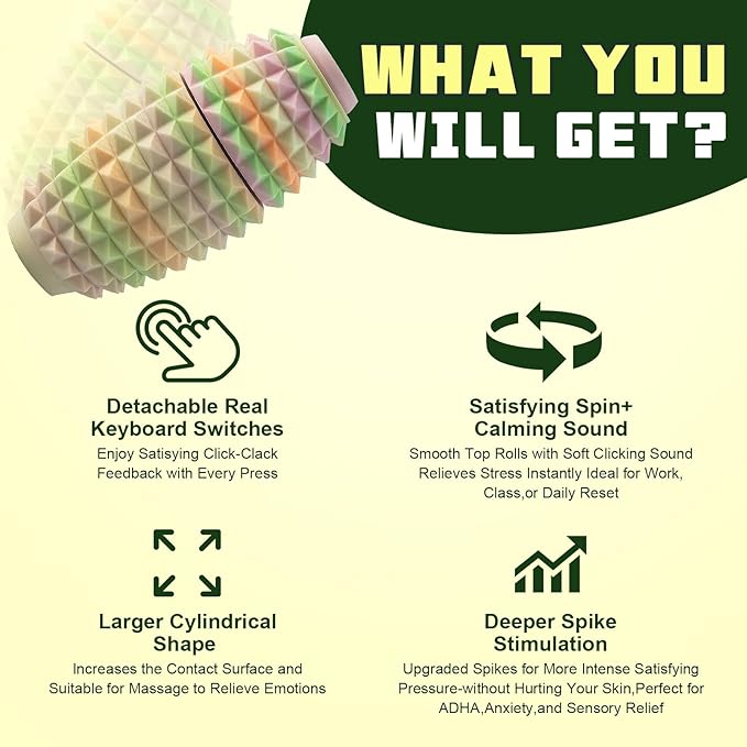 Little Ouchies Spiky Fidget Keychain, Pain Stim Sensory Toy for Adults | 3-in-1 Spinner, Clicker & Roller, Ergonomic Palm Grip, Stress & Anxiety Relief, Ideal for Friends & Family