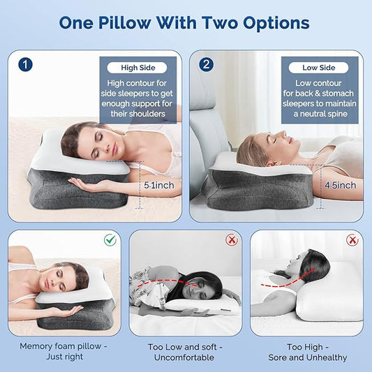 Cervical Neck Pillow, Ergonomic Side Sleeper Pillow for Neck Support, Cooling Memory Foam Pillows for Sleeping, Contour Orthopedic Bed Pillows for Side Back Stomach Sleepers with Removable Pillowcase