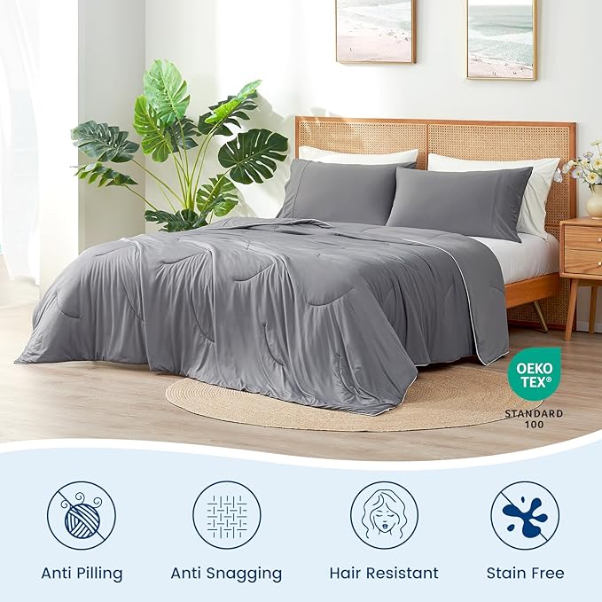 Cozy Bliss Cooling Comforter Twin Size Dual-Sided, Ultra-Soft Cooling Blankets for Hot Sleepers and Night Sweats, Breathable Lightweight Silky Smooth, Dark Grey