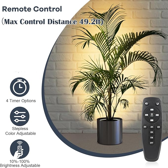 Junview 2Pack Spot Lights Indoor 8° to 60° Zoomable Focus Head Uplighting Indoor with Timer and Remote Stepless Adjustable Color Temperature and Dimmable Accent Up Lights for Plant Artwork Pictures