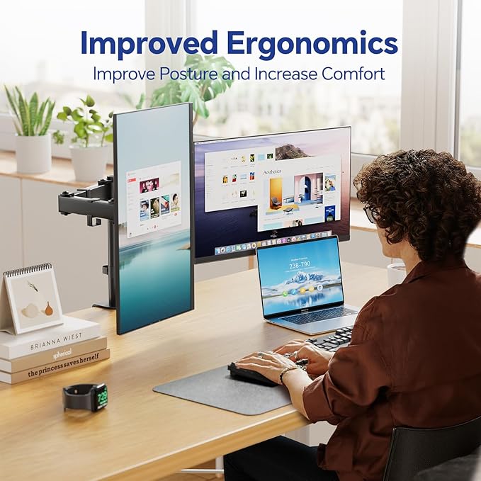 Simple Trending Dual Monitor Stand, Monitor Arm, Heavy Duty Fully Adjustable Stand, Computer Stand Fits 2 Computer Screens up to 27 inches and Max 18 lbs Each, Black