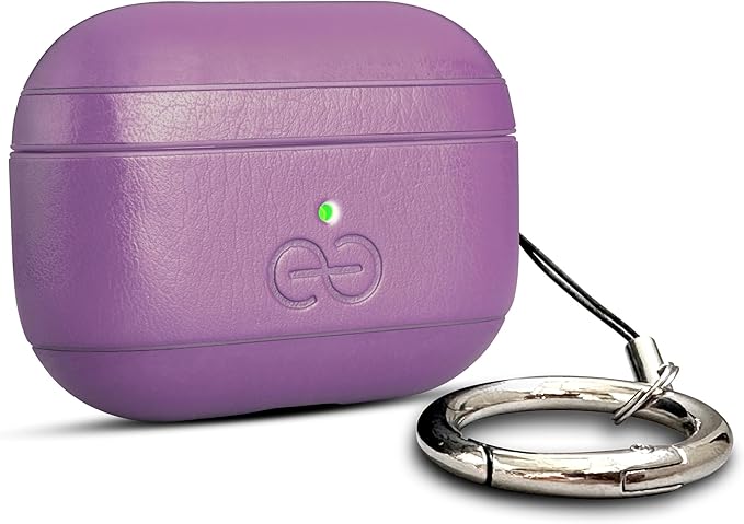 Dreem Om Case Cover with Keychain Clip Compatible with AirPods Pro 2/Pro, Protective One-Piece Hard Shell, Luxury Vegan Leather AirPod Pro Case 2nd/1st Generation with Separate Clip [Purple]