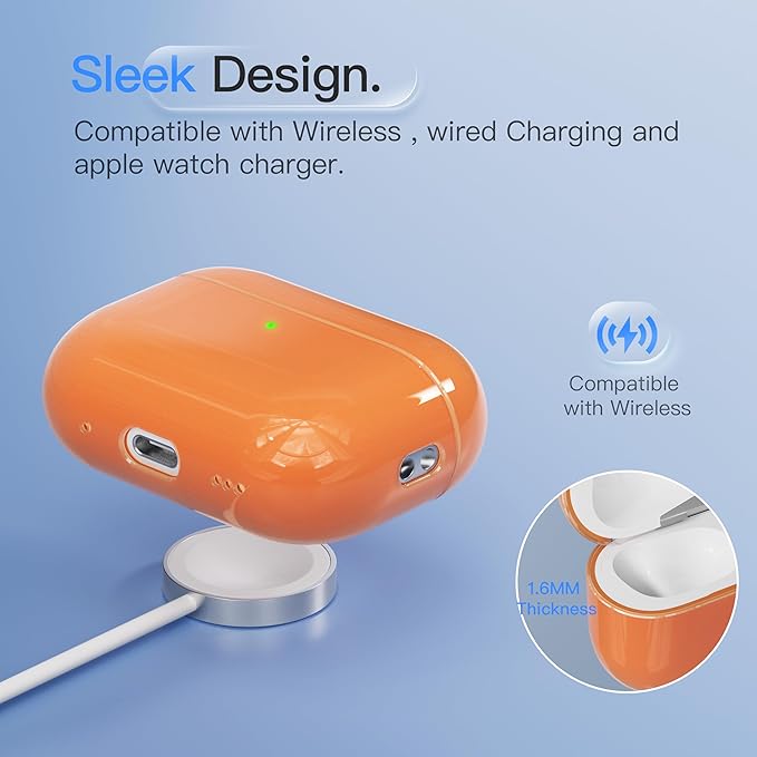 Case for AirPods Pro 3 Never-Sretch-Out DamonLight Shock-Proof Protective Semi Hard Silicone Case Compatible with Apple Airpods Pro 3rd Generation (Orange)