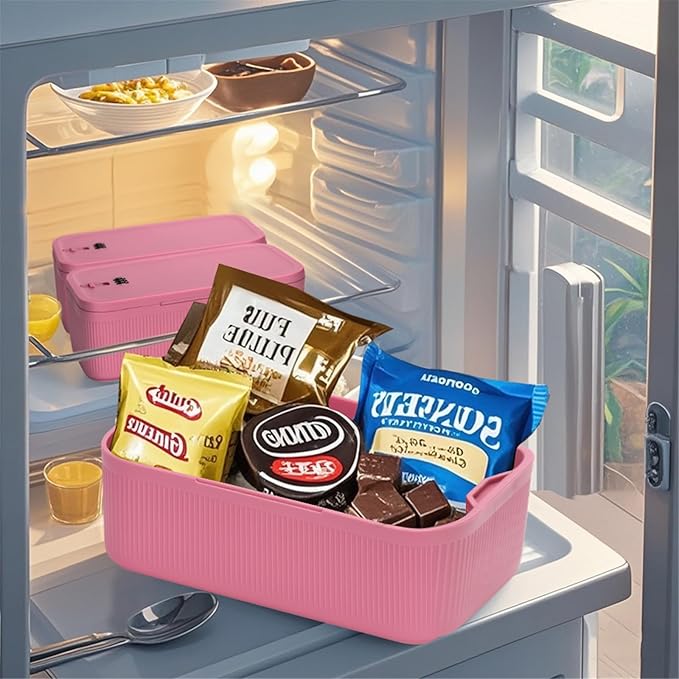 Sanidika Lockable Storage Box, Locking Medicine Box, Cell Phone Locked Jail, Food Medical Lockbox, Containers Bin for Personal Refrigerator Home Office Organization Travel Gift,9.25 x 5 x 3.6" (Berry)