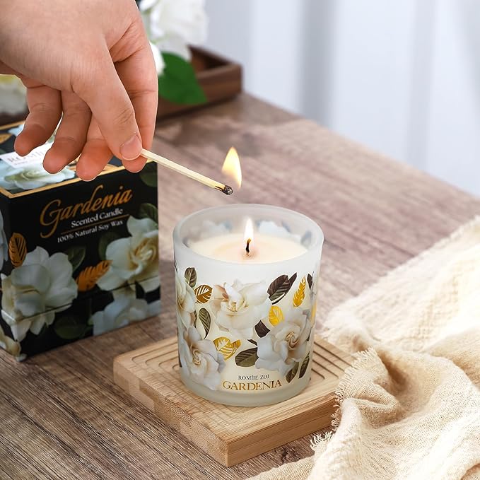 Scented Candle - Gardenia - 6oz Aromatherapy Soy Wax Jar Candle for Home, Gifts for Women - 170g