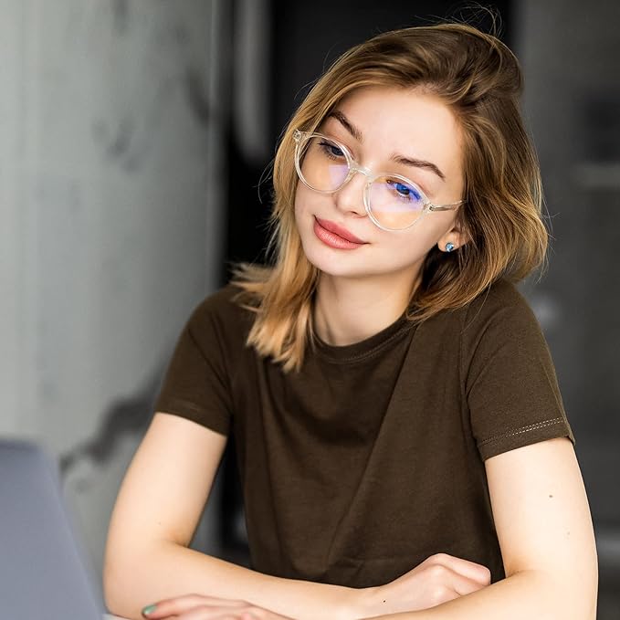 Cyxus TR90 Oversized Blue Light Blocking Glasses Women - Spring Hinge Round Frame Computer Use Anti Eye Strain 8018