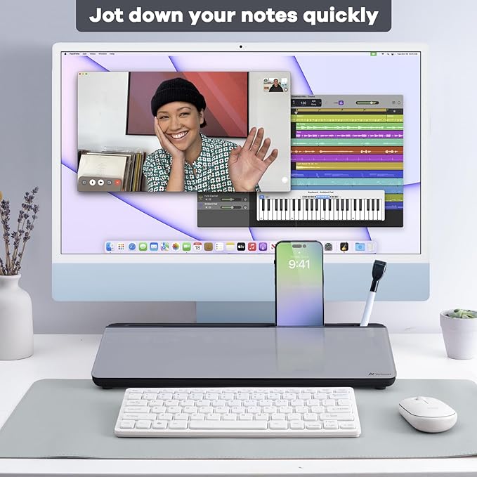 Varhomax Glass Desk Whiteboard with Storage, Desktop Organizer to-do List Memo Notepad Dry Erase White Board for Home Office and School Supplies (Black&Gray)