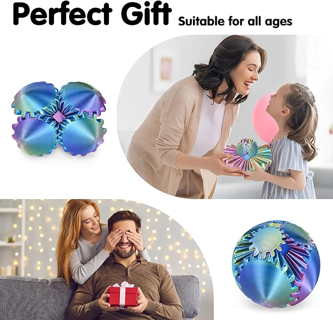 Gear Ball 3D Printed Cube Fidget Toy,Gear Sphere Fidget Toys,Sensory Toys for Stress and Anxiety Relief, Desk Toy Fidget Spinners,Stocking Stuffers for Adults & Kids Gift (Blue Green Purple, 3.1 Inch)
