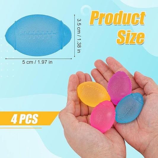 4pcs Stress Relief Toys Balls, Assorted Colors Maltose Filled Stress Toys Durable Slow Rising Sugar Balls for Anxiety ADHD & Autism Classroom Prizes (Rugby)