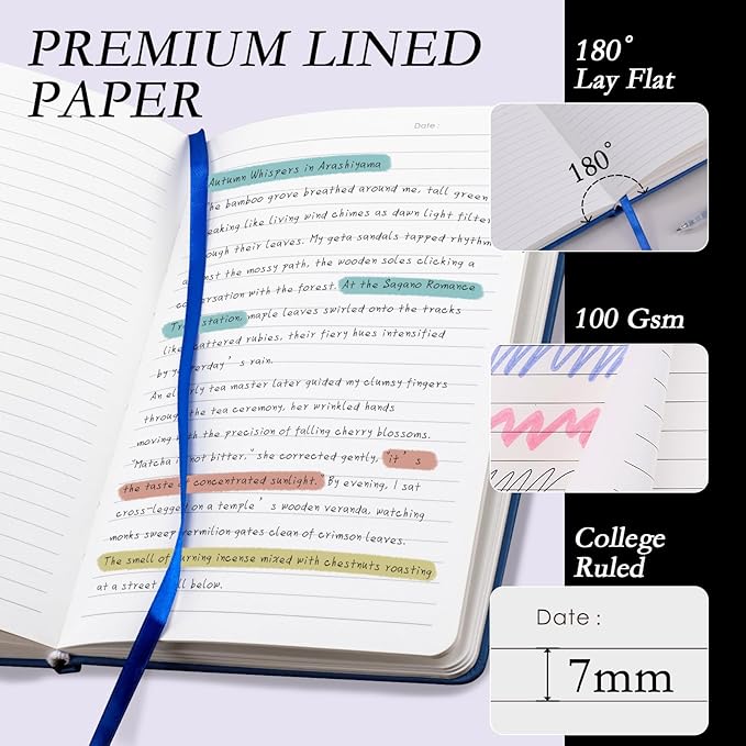 deli A5 Lined Journal Notebook, 160 Pages Hardcover Writing Notebook, 5.5"x8.2" College Ruled Notebook for Office, School, Work Notes (Blue)