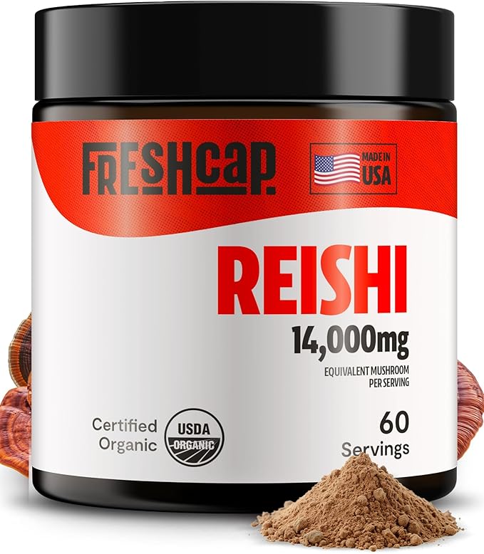 FreshCap Mushrooms Reishi Mushroom Powder 14,000mg - Organic Mushroom Extract Supplement Powder, Ayurveda Nootropic Red Reishi Supplement Blend (60 Servings)