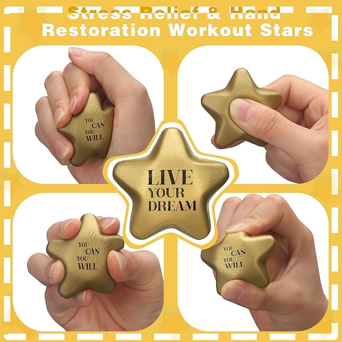 Jenaai 36 Pcs 2.2 Inch Star Stress Balls Motivational Stress Relief Balls Bulk Quote Relief Mini Foam Stars for Students Teens Adults Relieve Anxiety Party Bag Fillers