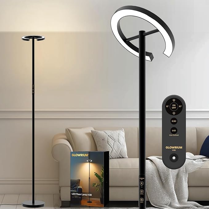 Floor Lamp with Remote,Floor Lamps for Living Room,Stepless Dimmable Rotatable Reading Floor Lamp, 2700-6500K,Modern Bright Floor Light for Living Room Bedroom Office (H3B)