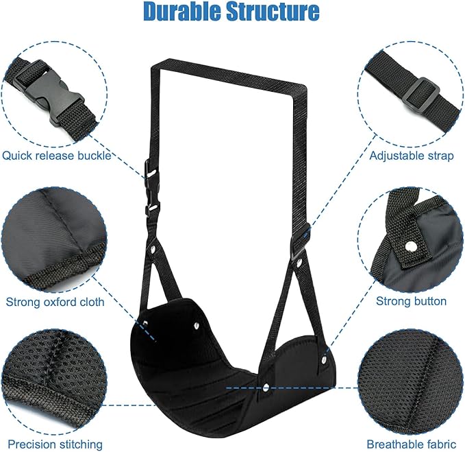 2 Pack Foot Hammock for Plane Travel, Portable Airplane Foot Rest Leg Hammock for Airplane Travel, Adjustable Plane Footrest Foot Sling for Long Flight