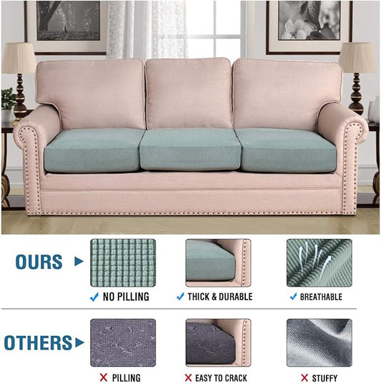 H.VERSAILTEX Super Stretch Individual Seat Cushion Covers Sofa Covers Couch Cushion Covers Slipcover Sets Thick Jacquard Textured Twill Fabric (3 Piece Sofa Cushion Covers, Sage)