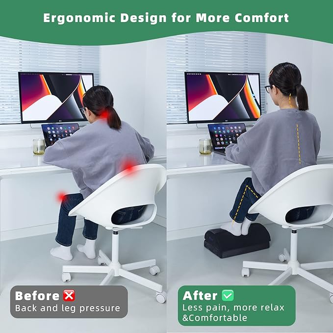 Foot Rest for Under Desk Foot Stool with 3 Adjustable Heights & Washable Cover Ergonomic Memory Foam Office Footrest Suitable for Office, Home and Car, Black