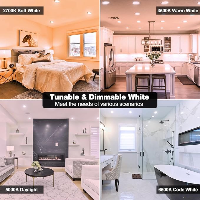 Smart Recessed Light 6 Inch, APP Control, Dimmable, RGBCW, Cool to Warm White, 2700K~6500K, CRI80+, Color Changing Retrofit LED Can Light, Bluetooth Mesh Smart Home Lighting, 6Pack