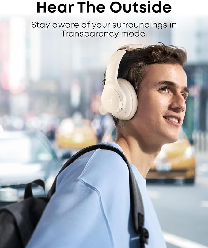 Soundcore by Anker Q20i Hybrid Active Noise Cancelling Headphones, Wireless Over-Ear Bluetooth, 40H Long ANC Playtime, Hi-Res Audio, Big Bass, Customize via an App, Transparency Mode (White)
