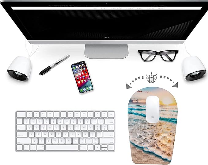 Ergonomic Mouse Pad Wrist Support,Upgrade Mousepad with Massage Design,Non-Slip PU Base Desktop Mouse Pads for Pain Relief, Computer, Office & Home,12 x 8 in（F-Sunrise Beach）