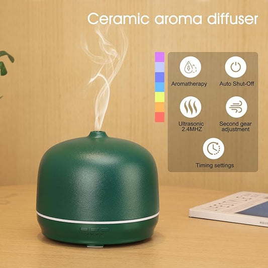 Ceramic Essential Oil Diffusers for Home Large Room, 500ml Aromatherapy Scent Air Diffuser Bedroom Ultrasonic Aroma Defusers with Timed-Blue