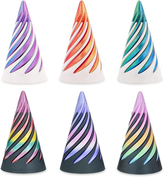 6 Packs Impossible Spiral Cone Fidget Toys,3D Printed Pyramid Passthrough Sculpture,Mini Sensory Toy for Stress Relief Anxiety,Desktop Decor Gifts for Adults & Kids (Multicolor 6pcs)