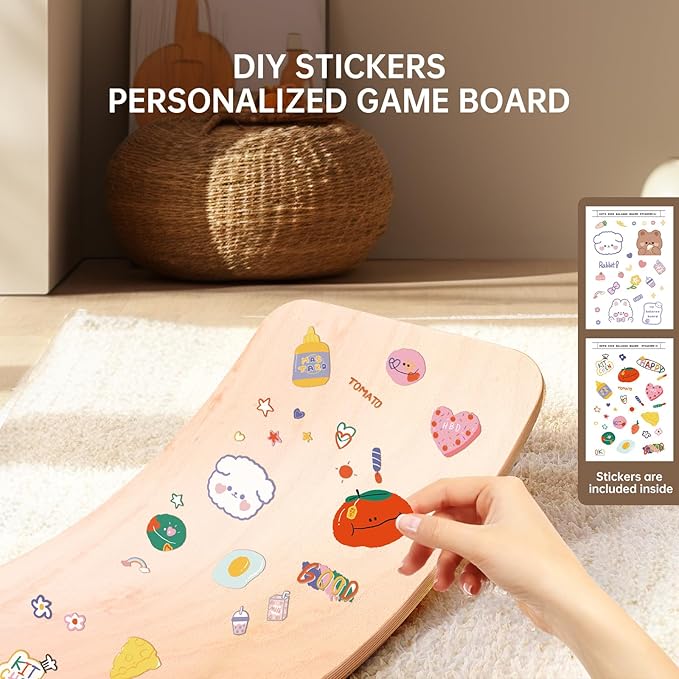 KHTO Balance Board for Kids & Adults - Super Fun Wobble Board for Toddlers, Teens & Parents! 10-Layer Beech Wood, Non-Slip Felt, 680 lbs Limit - Includes 20 Training Moves Guide for Core Strength & Family Fun!