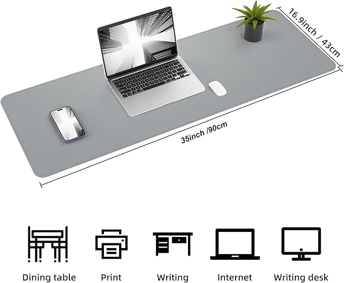 Desk Mat,35.4" x 17" Leather Desk mat,Double-Sided Desk Pad,Desk matt for Desktop,Large Mouse Pad,Office Desk mat,Waterproof Desk Blotter pad for Office&Home(Light Grey+Cork)